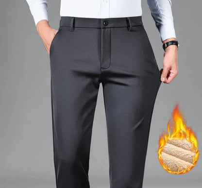 Men's Casual Pants Autumn Winter Wool Fleece Warm Fashion New Straight Loose Male Business Suit Pant Elegant Soft Trousers