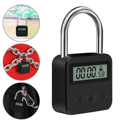 Smart Time Lock LCD Display Time Lock Multifunction Travel Electronic Timer, Waterproof USB Rechargeable Temporary Timer Padlock