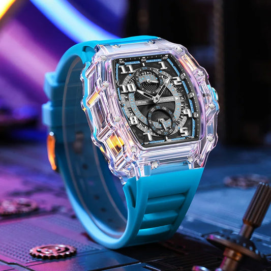 2024 New Design Transparent Tonneau Watch Men Waterproof Luxury Sport Out Door montre homme