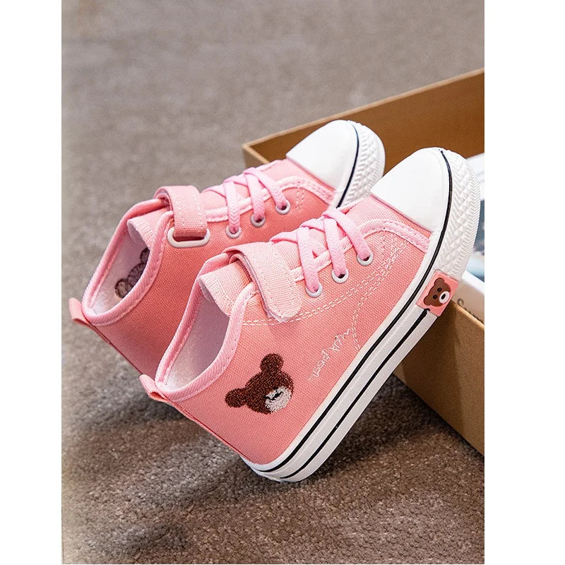 Children Girls Boys High-top Canvas Shoes Kids Boys Girls Breathable Casual Shoes Children Students Soft Bottom Shoes