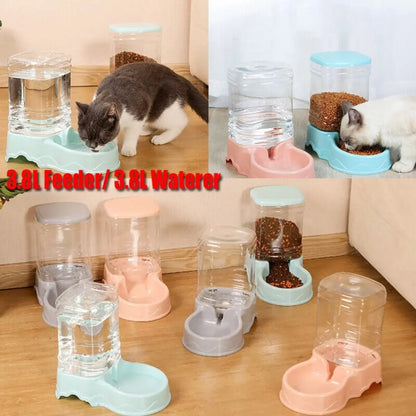 3.8L Automatic Pet Feeder Large Cat Dog Food Dispenser Water Fountain Drink Bowl