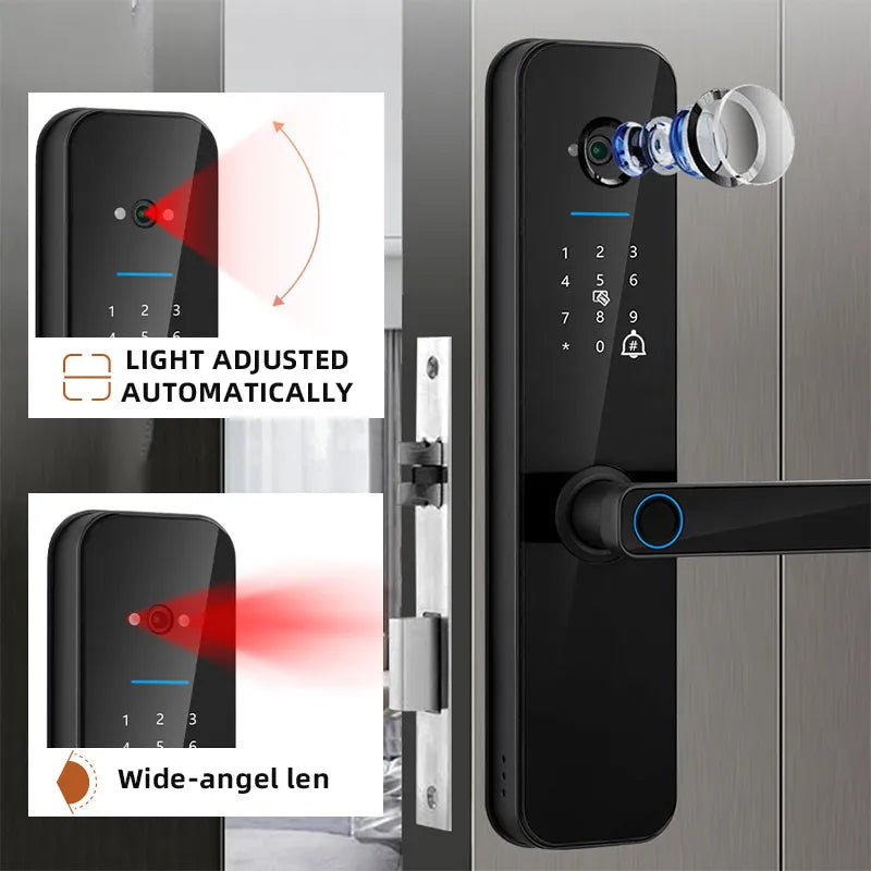 XSDTS Electronic Smart Door Lock Tuya Wifi Digital Biometric Camera Fingerprint Smart Card Password Key Unlock