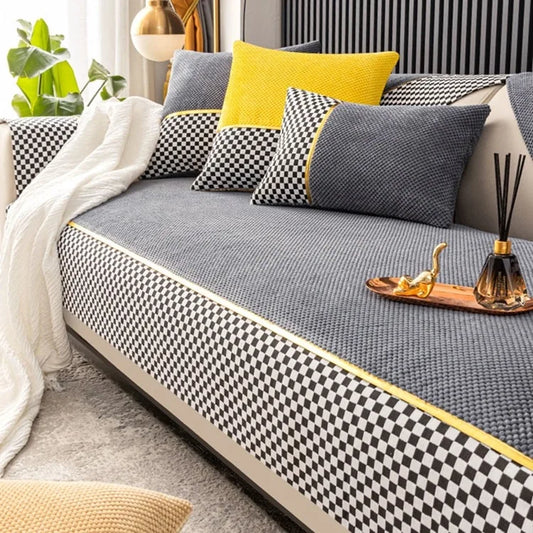 Stitching Corduroy Sofa Cover Non-Slip Couch Cover Cushion Slipcover For Living Room Multi-sizes Grid Plush Furniture Protector