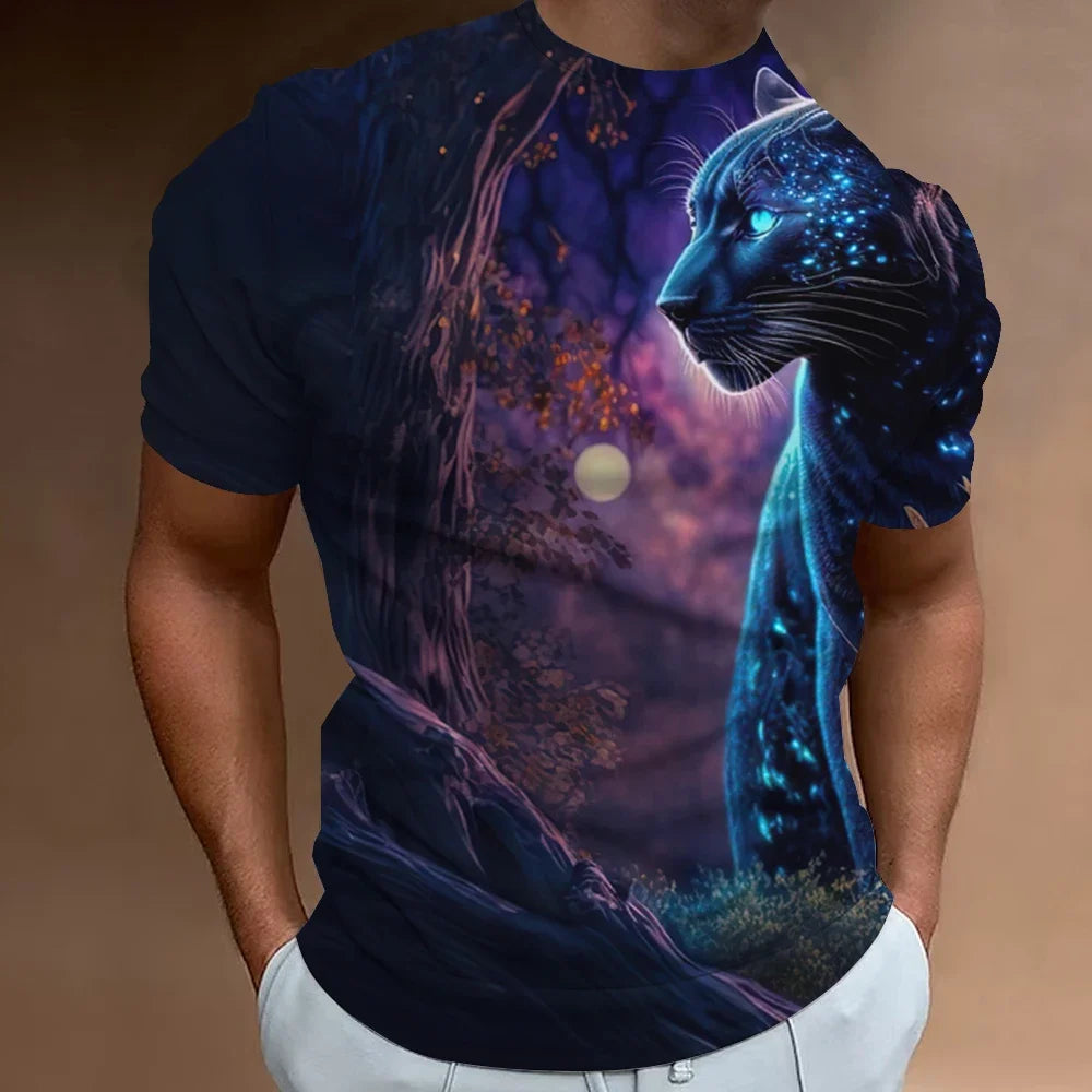 Men's Retro Summer T-shirt, Lion 3D Printed Short Sleeved Top, Oversized Elastic Clothing, Fitness Sweatshirt