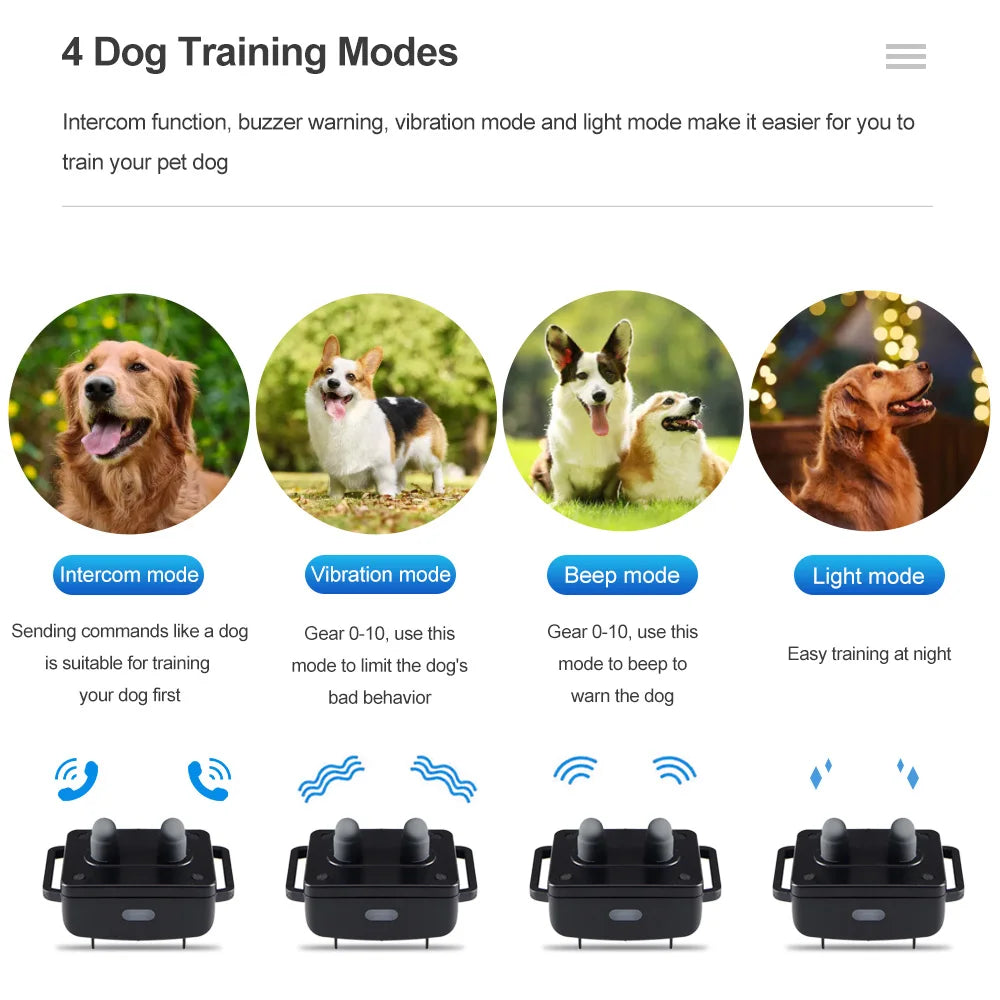 1500m Electric Dog Training Collar Voice Walkie-Talkie Pet Remote Control Waterproof Rechargeable For All Sizes Vibration Sound