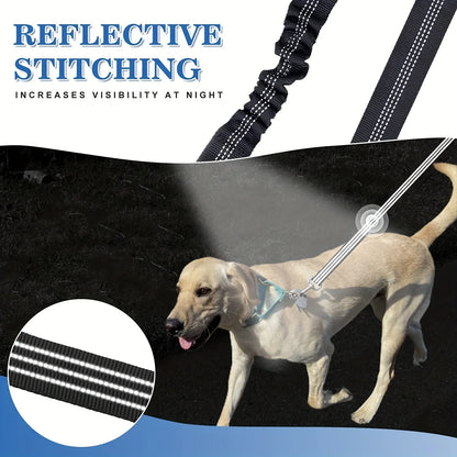 Pet Dog Double Leashes - No Tangle Dog Leash Coupler, Comfortable Shock Absorbing Reflective Bungee Lead for Nighttime Safety