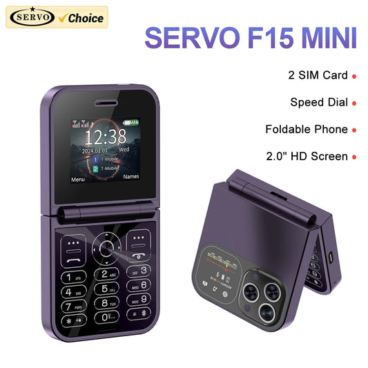 SERVO GSM Mini opvouwbare mobiele telefoon 2 SIM-kaarten Zaklamp Magic Voice Speed ​​Dial MP4 Blacklist FM-radio Auto Call Record Kleine telefoon 