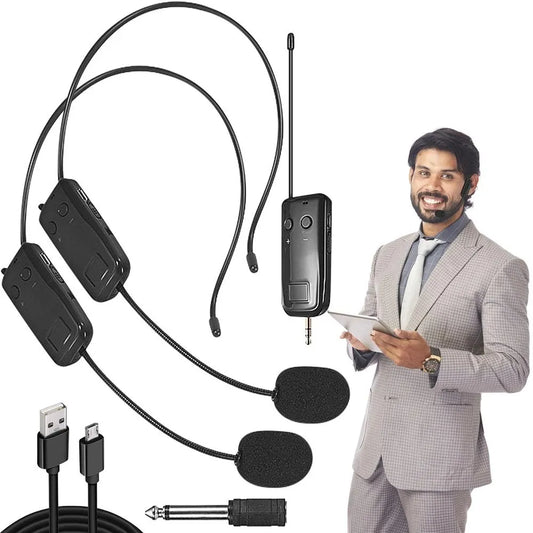 3.5\6.35mm Dual Channel Headband Headset Microphone Wireless Microphone Set Transmitter with Receiver for Meeting  Teaching