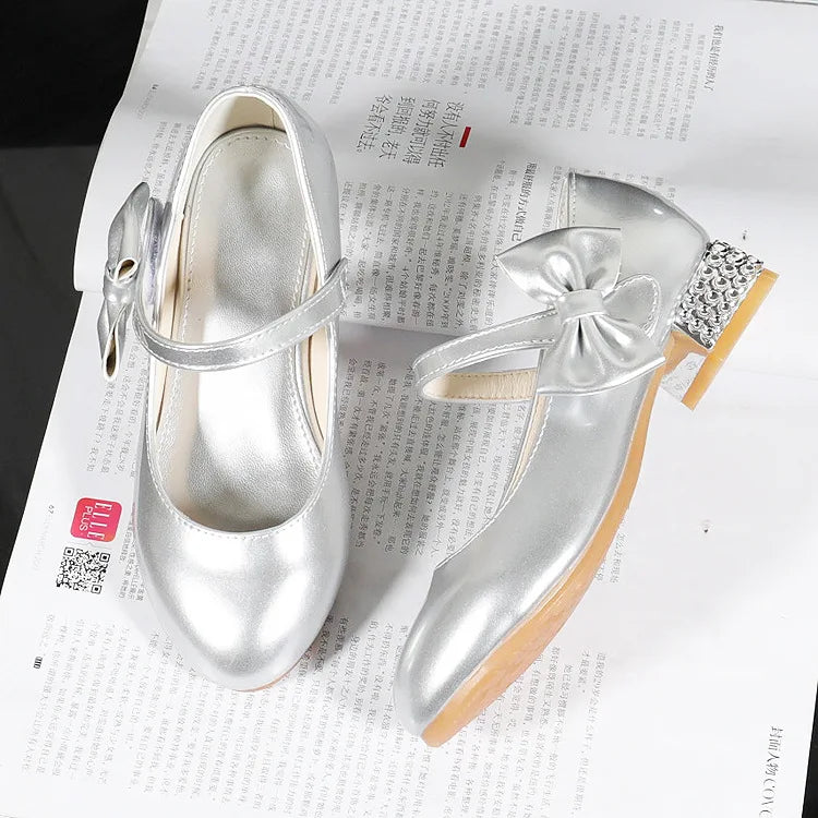 Children Girls Leather Shoes White Princess High Heel Shoes For Kids Girls Performance Dress Student Show Dance Sandals 28-41