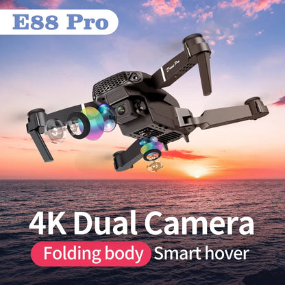 NEW E88 Drone Professional 4K HD Dual Cameras LED lighting Aerial Photography Omni-directional Foldble RC FPV Toys Helicopter