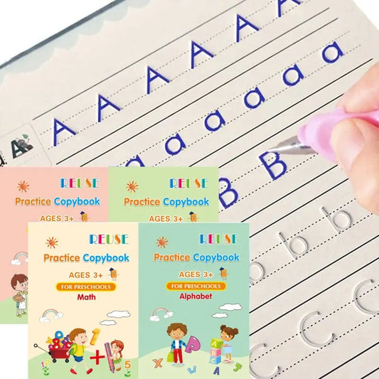 4 Books Pen Magic Copy Libër Fshirja falas për Fëmijët Shkrimi i Ngjitësve për Fëmijë Praktikoni Ngjitësin në anglisht për kaligrafi Dhuratë Montessori 