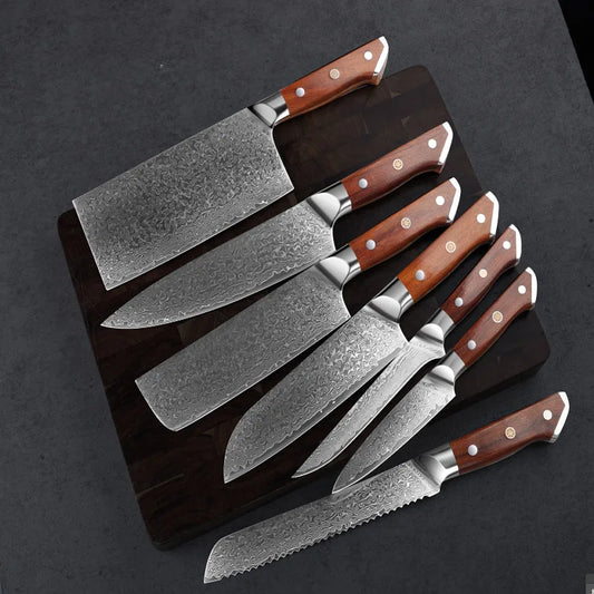 Chefs Cleaver Knife 67 Layers Damascus Steel Blade Santoku Bread Nakiri Slicing Boning Paring Utility Kitchen Knives Wood Handle