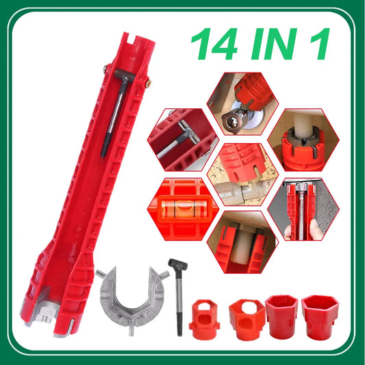 14 In 1 Wastafel Kraan Moersleutel Sanitair Reparatie Tool Antislip Handvat Dubbele Hoofd Moersleutel Badkamer Sanitair Boiler Spanner tool