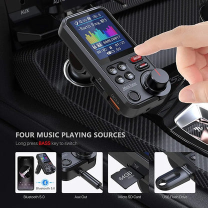 1,8 inch draadloze auto Bluetooth FM-zender Aux Ondersteunt QC3.0 Opladen Treble en Bass Sound Muziekspeler