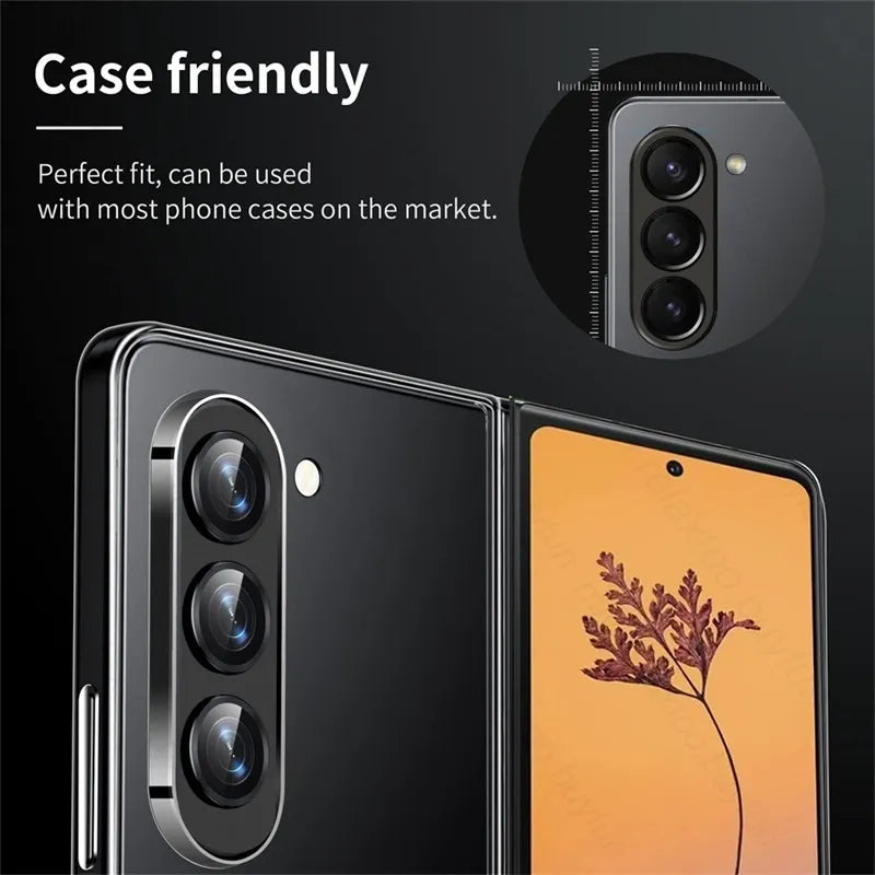 Rear Camera Protective Glass Case For Samsung Z Fold5 5G Fold 5 Back Tempered Glass Matel Ring Lens Cap On Galaxy Zfold5 Zfold 5