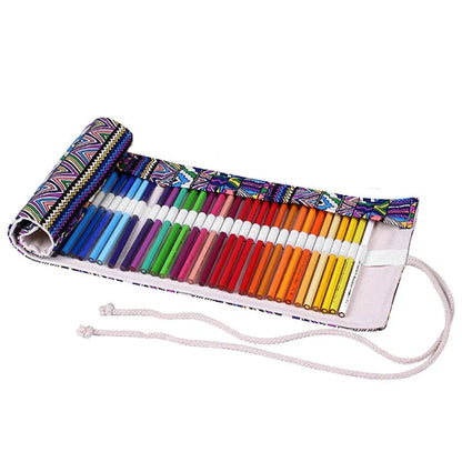 48 Holes Roll Colored Art Pencil Case Kawaii School Students Supplies Paint Brush Pen Bag Cute Pencil Cases Stationery