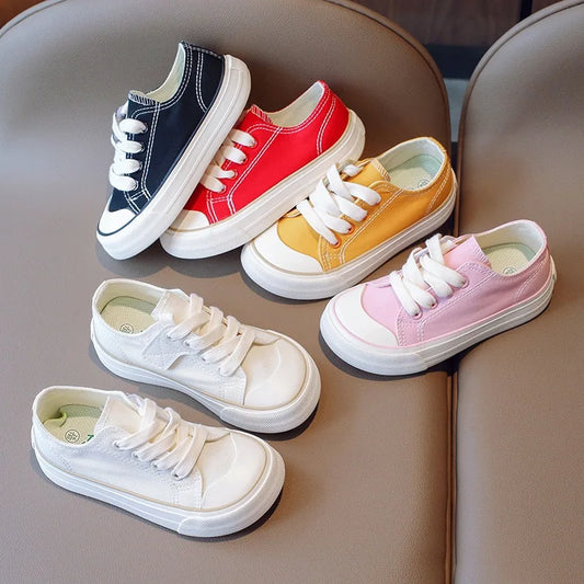 2024 Spring Autumn New Boy Shoes Toddler Girl Sneakers Kids Jelly Color Canvas Shoes Children  Casual Lace Up Classic FlatsShoes