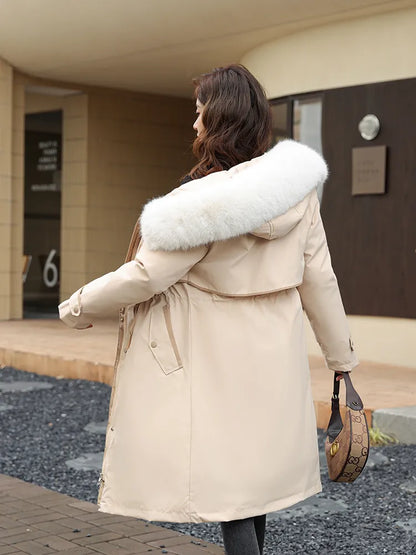 New -30 Degrees Cotton Padded Fur Hooded Long Parkas Down Winter Jacket Women Thick Warm Coat Female Outerwear