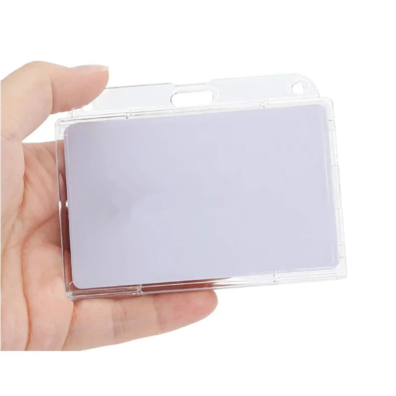 1pc Double Badge Holder Vertical 2 Card Badge Holder With Thumb Slots Hard Transparent Case Protector With Retractable Badge