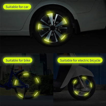 20PC Car Wheel Hub Reflective Sticker Rainbow Fluorescence Luminous Stripe Tape Car Motorcycle Decals Night Driving Safety