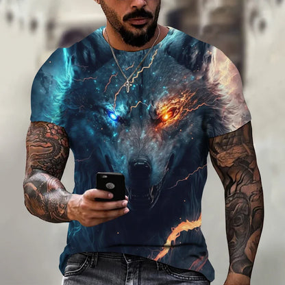 Men's Retro Summer T-shirt, Lion 3D Printed Short Sleeved Top, Oversized Elastic Clothing, Fitness Sweatshirt