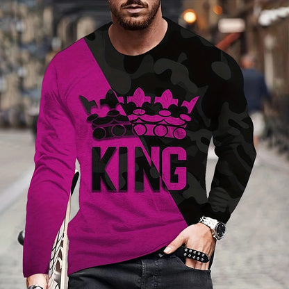 Vintage King King 3D Printed Summer Men's Round Neck T-Shirt Casual Long Sleeve Oversized T Shirt Fashion Pullover Menswear