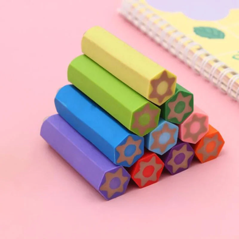 Kawaii Solid Color Erasers Wipe Clean Pencil Shape Rubber Erasers Kawaii Korean Stationery Kids Gift School Office Supplies