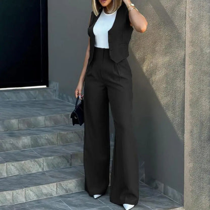 Women Suit Women Vest Elegant Lady Baggy Pants Set with Sleeveless Vest Women's High Waist Wide Leg Pants in for Fashionable