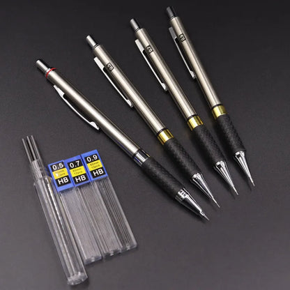 Art Mechanical Pencils Set in Leather Case Metal Drafting Pencil 0.5, 0.7, 0.9 2.0 Mm Black Color Lead Holders For Sketching