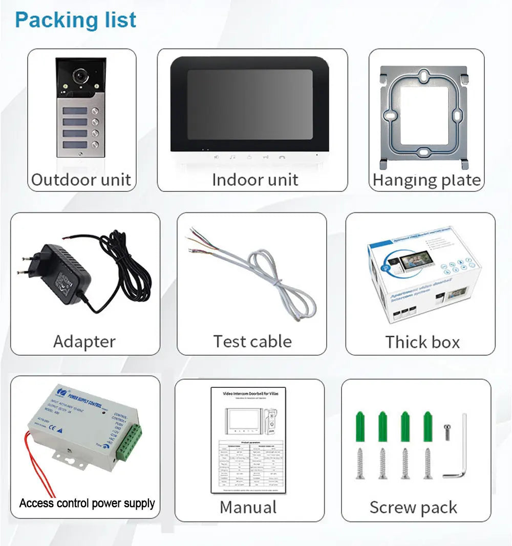 7 inch Monitors 2/3/4 Apartment/Family Video Door Phone Intercom System Wide angle Doorbell Waterproof Camera Access Control