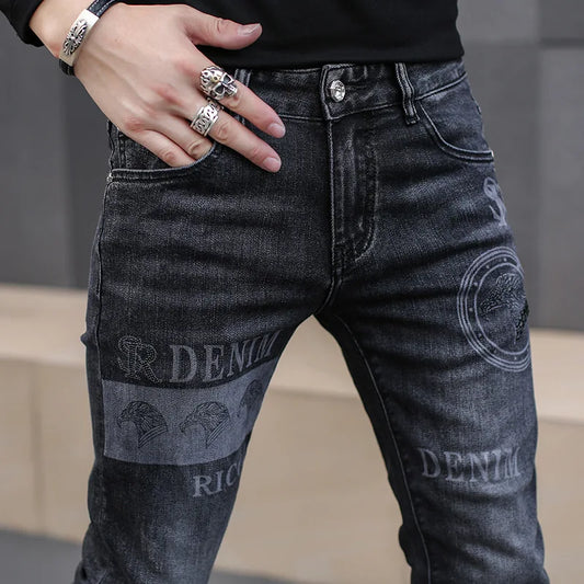 Zwarte Jeans Voor Mannen Mode Straat Hiphop Mannelijke Punk Stijl Denim Man Broek Herfst Mannen Stretchy Slim Fit Hoge kwaliteit Heren Jeans 