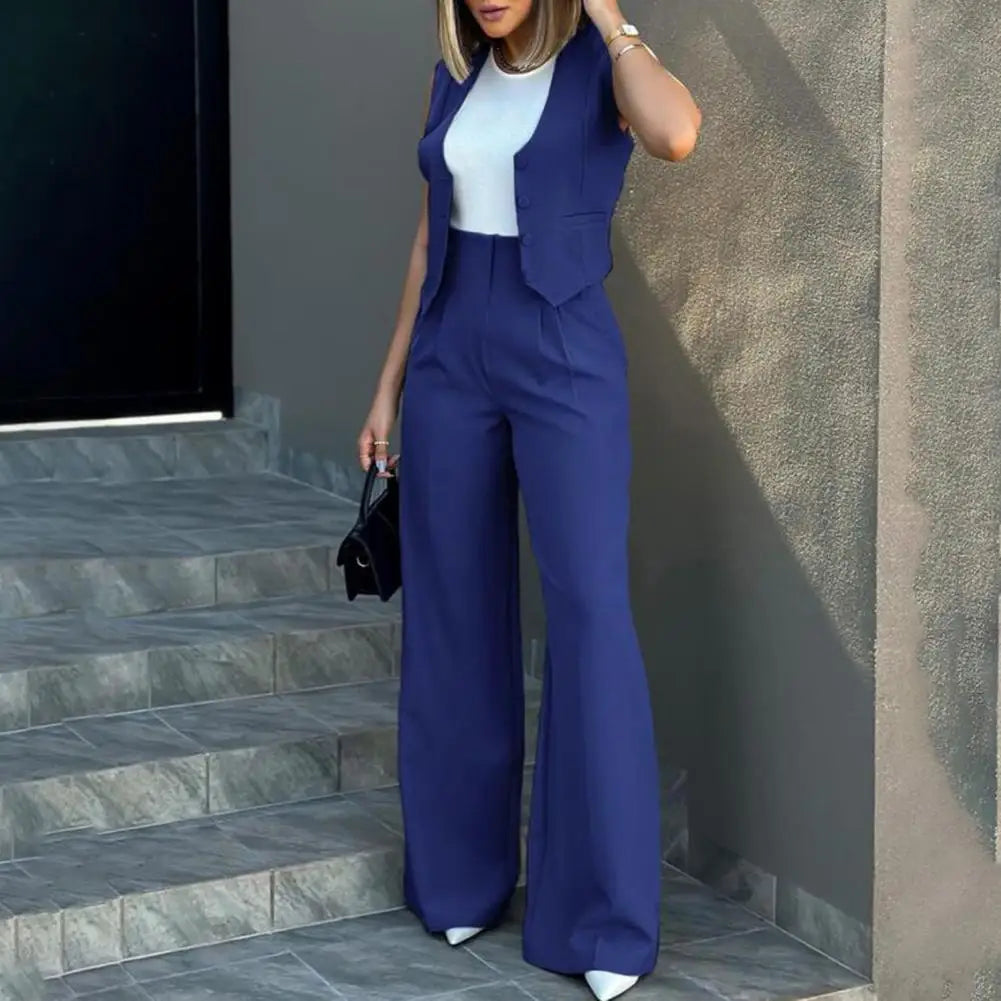 Women Suit Women Vest Elegant Lady Baggy Pants Set with Sleeveless Vest Women's High Waist Wide Leg Pants in for Fashionable