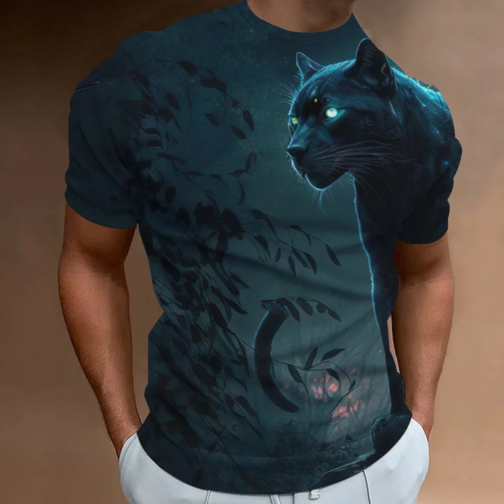 Men's Retro Summer T-shirt, Lion 3D Printed Short Sleeved Top, Oversized Elastic Clothing, Fitness Sweatshirt