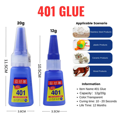 12g / 20g  Strong Transparent 401 Glue Soft Shoes Manicure Repair Metal Plastic Accessories Multi-Functional Adhesive