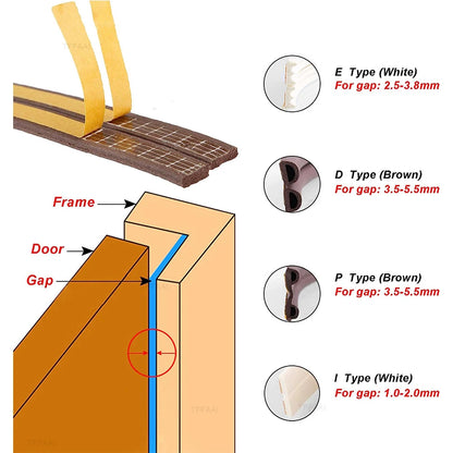 5M/10M Deur Raam Afdichting Strip DIEP zelfklevende Akoestische Schuim Afdichtstrip Tape Isolatie winddicht Rubber Tochtstrip