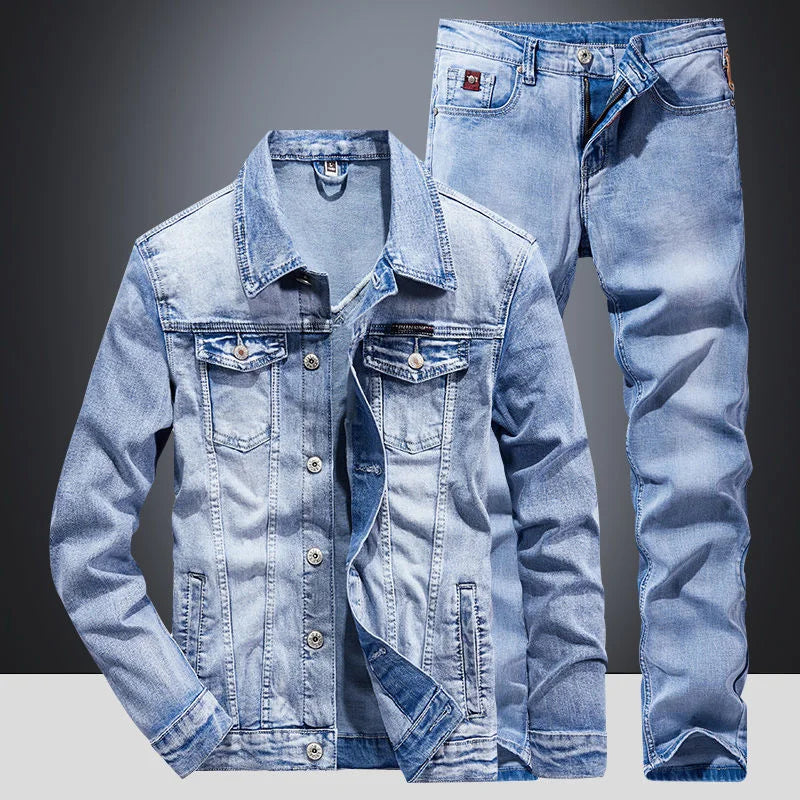 Spring Denim Jacket Men's New Suit Jacket Jacket Pants Two Men's Spring and Autumn Jeans Men Clothing Pantalones Suit