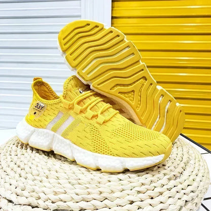 Men Shoes 3 Stripes High Quality Sneakers Popcorn Sole Fly Weave Breathable Running Tennis Shoes Comfortable Walking Shoes Women