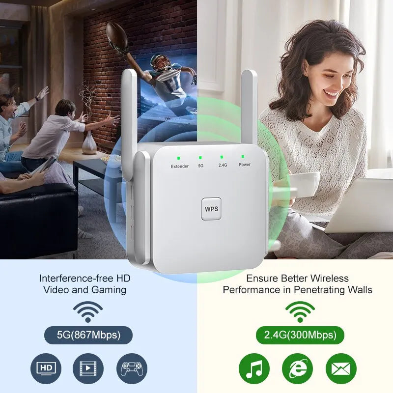 1200Mbps 5Ghz Wireless WiFi Repeater 2.4G 5GHz Wifi Signal Amplifier Extender Router Network Wlan WiFi Repetidor