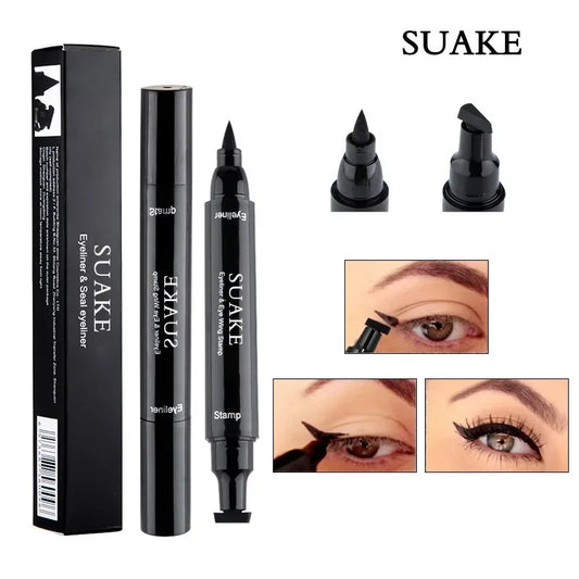 2 In1 gevleugelde stempel Vloeibare eyelinerpotlood Waterbestendig Sneldrogend Double-ended Black Seal Eyeliner Pen Make-up voor dames Cosmetica