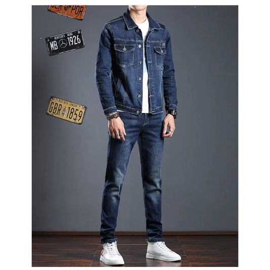 Spring Denim Jacket Men's New Suit Jacket Jacket Pants Two Men's Spring and Autumn Jeans Men Clothing Pantalones Suit