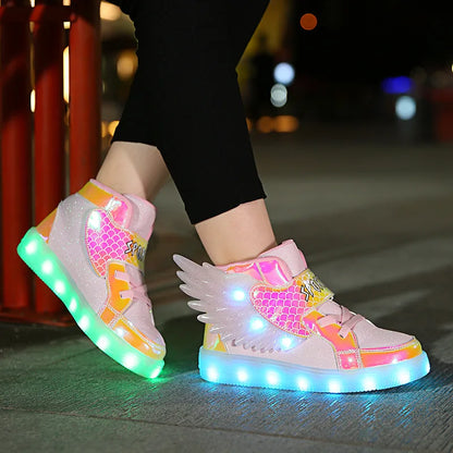 Children's Casual Shoes New Small  Medium-sized Children's LED Charging Luminous Shoes Children's Shoes USB Colorful Light Shoes