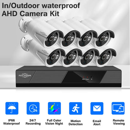 8CH 5MP CCTV Security Video Surveillance Camera System 8CH 5MN DVR 8pcs 2MP Full Color Night Vision Camera Kit for Outdoor Home