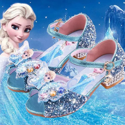 Summer Disney Girls Sandals Frozen 2 Elsa Princess Shoes Little Girls Crystal Shoes Children High Heels Catwalk Show Party Shoes