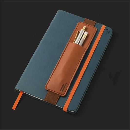 Pu Leather Pen Bag Elastic Buckle Book Notebook Fashion School Pan Case for Office Meeting Easy Carry Office Student Stationery