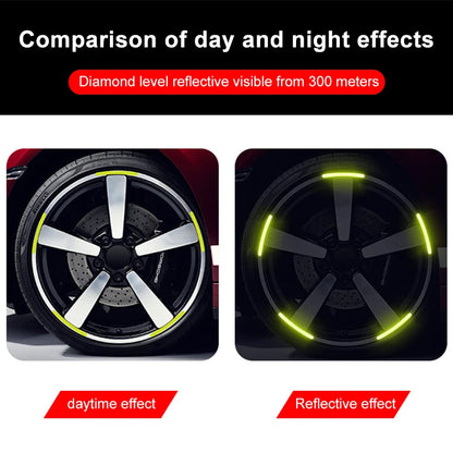 20PC Car Wheel Hub Reflective Sticker Rainbow Fluorescence Luminous Stripe Tape Car Motorcycle Decals Night Driving Safety