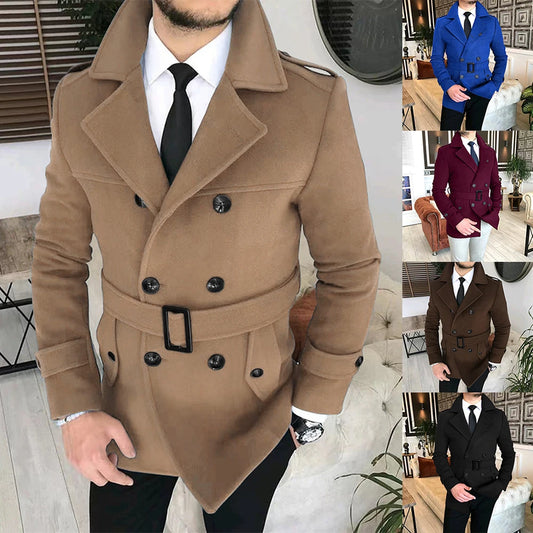 Breasted Casual Woolen Jacket Autumn With Belt Fashionable British Retro Elegant Solid Color Jacket