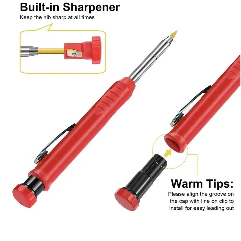 2,8 mm massief timmerman mechanisch potlood met puntenslijper voor houtbewerking constructie lange kop timmerman potlood briefpapier levering