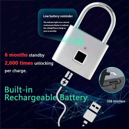 RAYKUBE P2 Smart Fingerprint Padlock Waterproof Zinc Alloy Biometric Padlocks With Buit-in Rechargeable Battery USB Charge