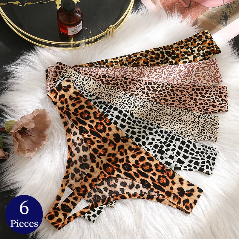 TrowBridge 6PCS/Set Brekë për femra Modë Leopard Tanga Të brendshme femrash pa telashe Të brendshme seksi të buta komode dhe komode T-Barape të nxehta