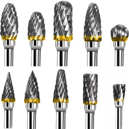 New 10 pcs 1/8" Shank Tungsten Carbide Milling Cutter Rotary Tool Burr Double Diamond Cut Rotary Dremel Tools Electric Grinding